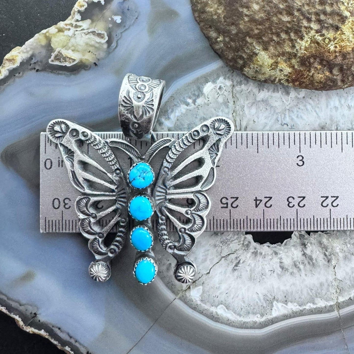 Eva & Linberg Billah Sterling Silver Butterfly w/Turquoise Decorated Pendant For Women