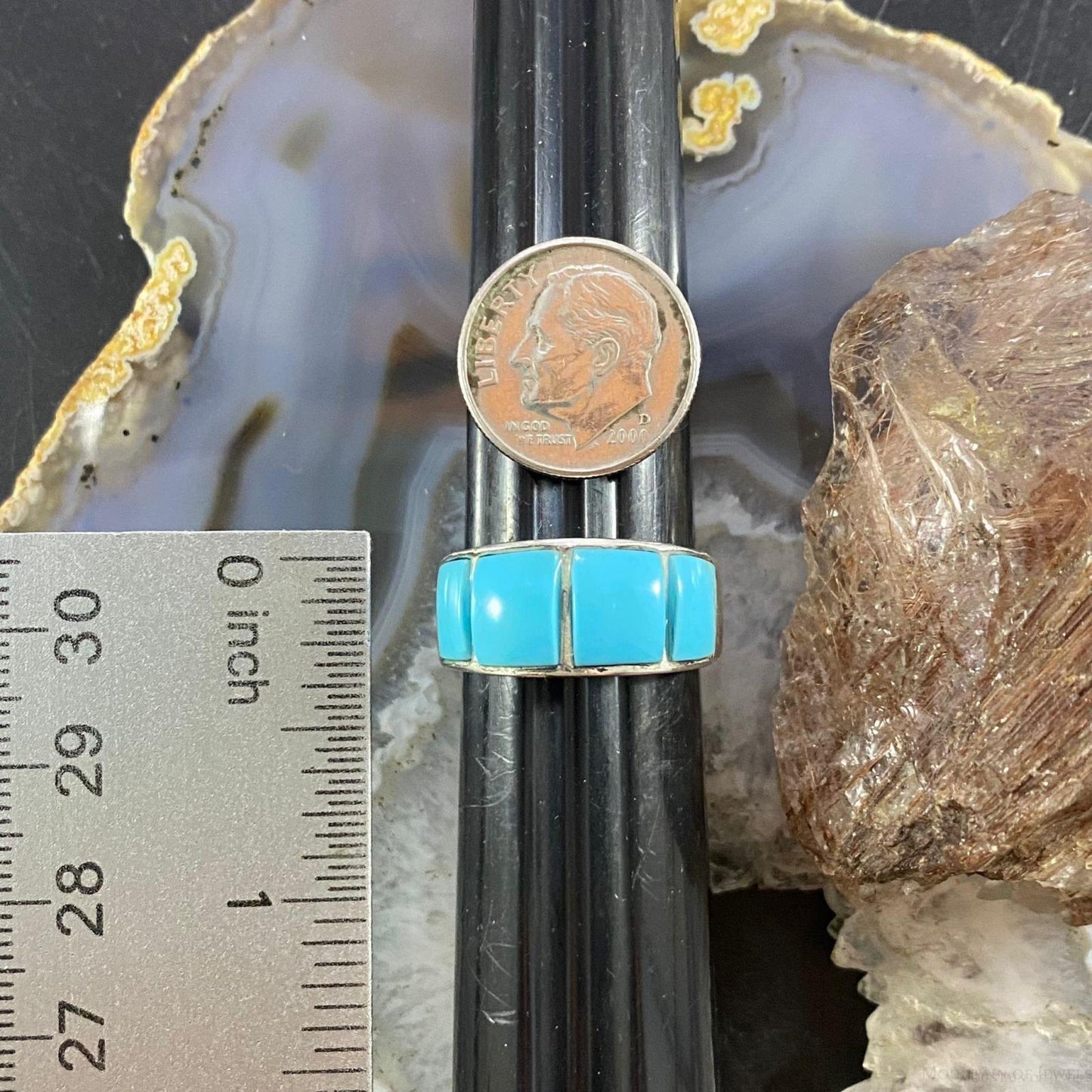 Native American Sterling Silver Blue Ridge Turquoise Graduated Band Ring Sz 8.5