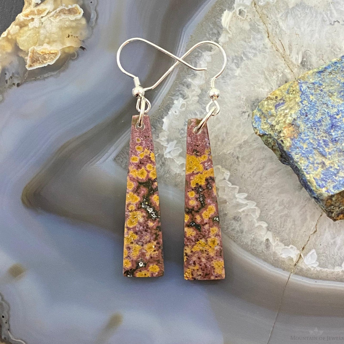 Sterling Silver Trapeze River Jasper Slab Dangle Earrings For Women #081