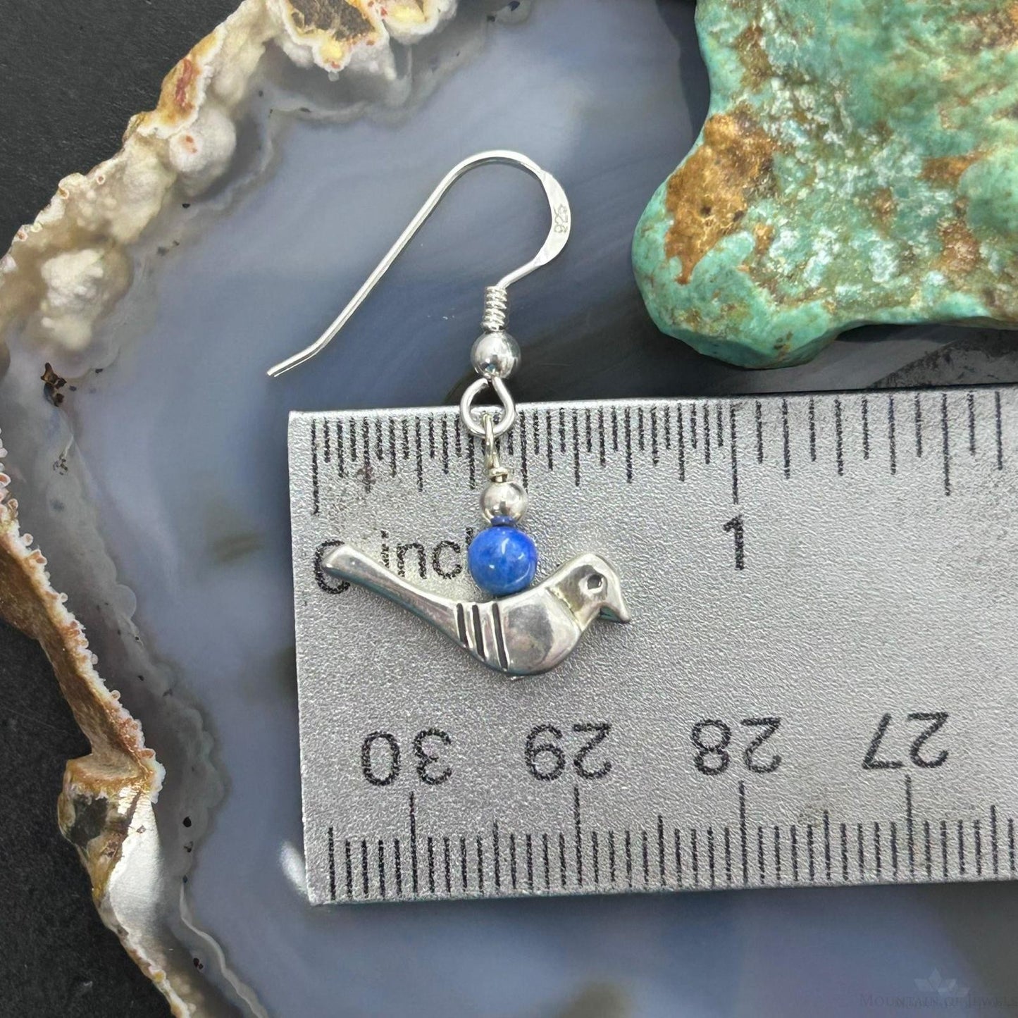 Carolyn Pollack Southwestern Style Sterling Silver Bird with Lapis Bead Dangle Earrings For Women