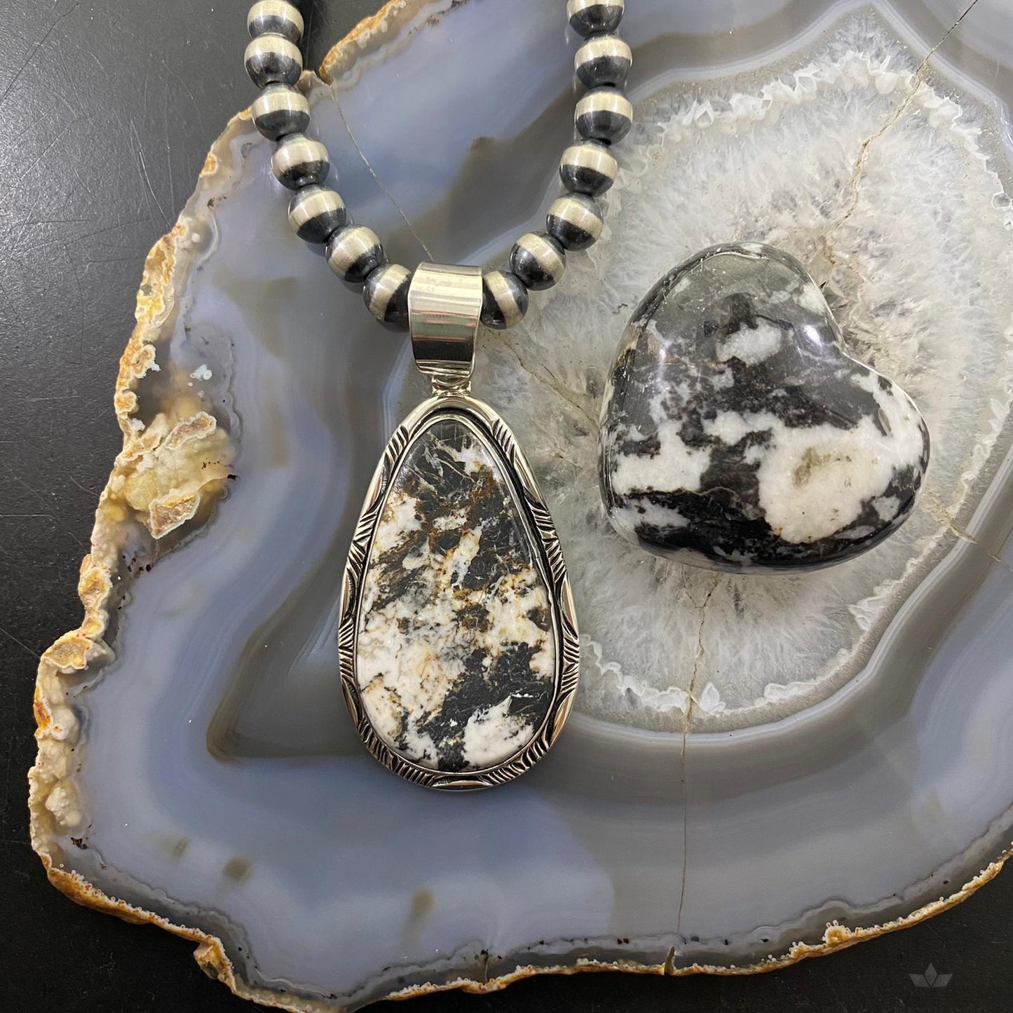 Native American Teardrop White Buffalo Sterling Silver Unisex Pendant
