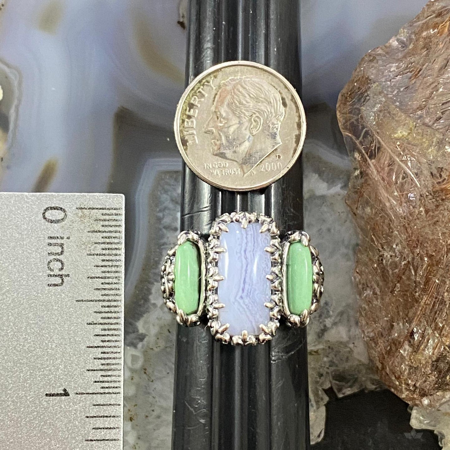 Carolyn Pollack Southwestern Style Sterling Silver Blue Lace Agate & Green Variscite Ring For Women