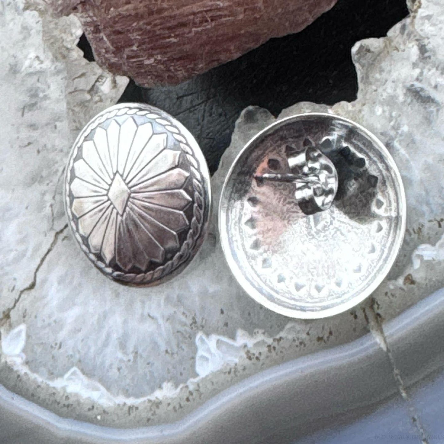 Native American Sterling Round Stamped Floral Concho Stud Earrings For Women