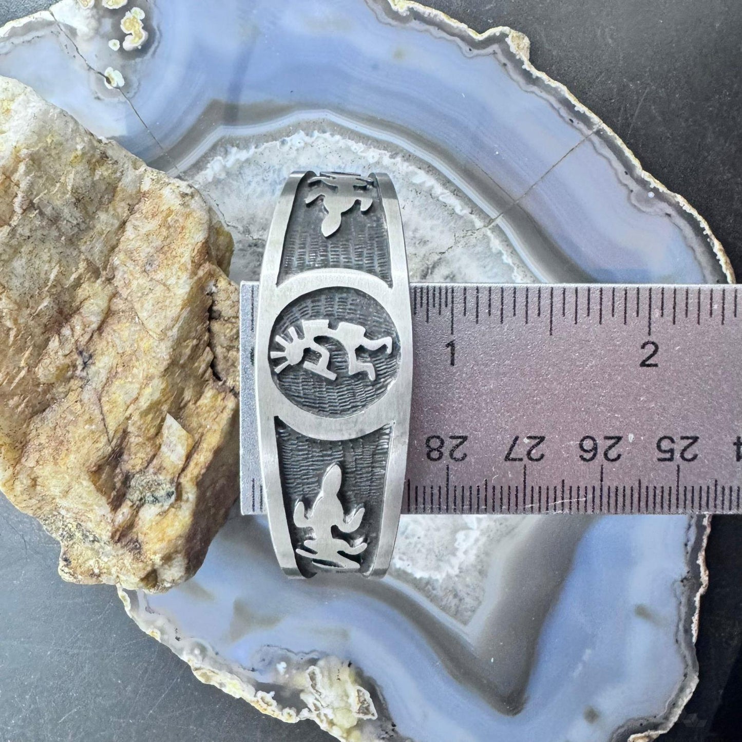 Vintage Sterling Silver Kokopelli Southwestern Motifs Overlay Bracelet For Women