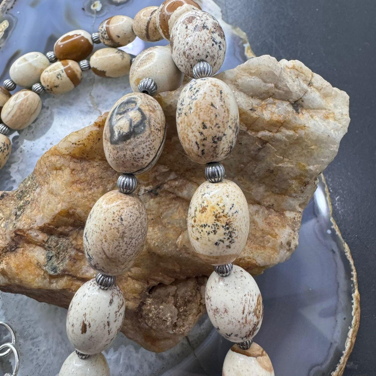 Carolyn Pollack Sterling Silver Egg Shape Picture Jasper Beaded Necklace For Women