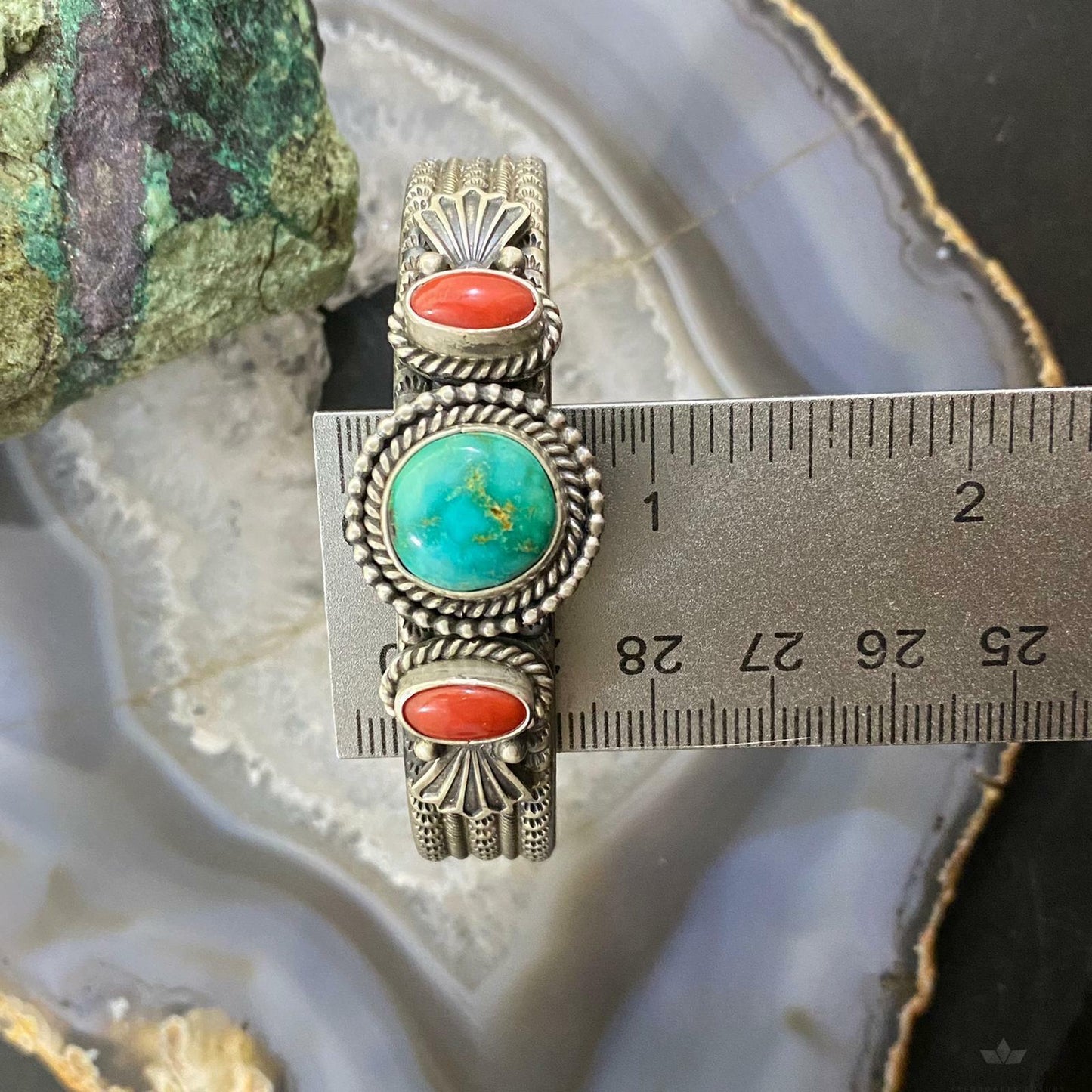 M&R Calladitto Sterling Silver Sonora Gold Turquoise & Coral Cuff Bracelet