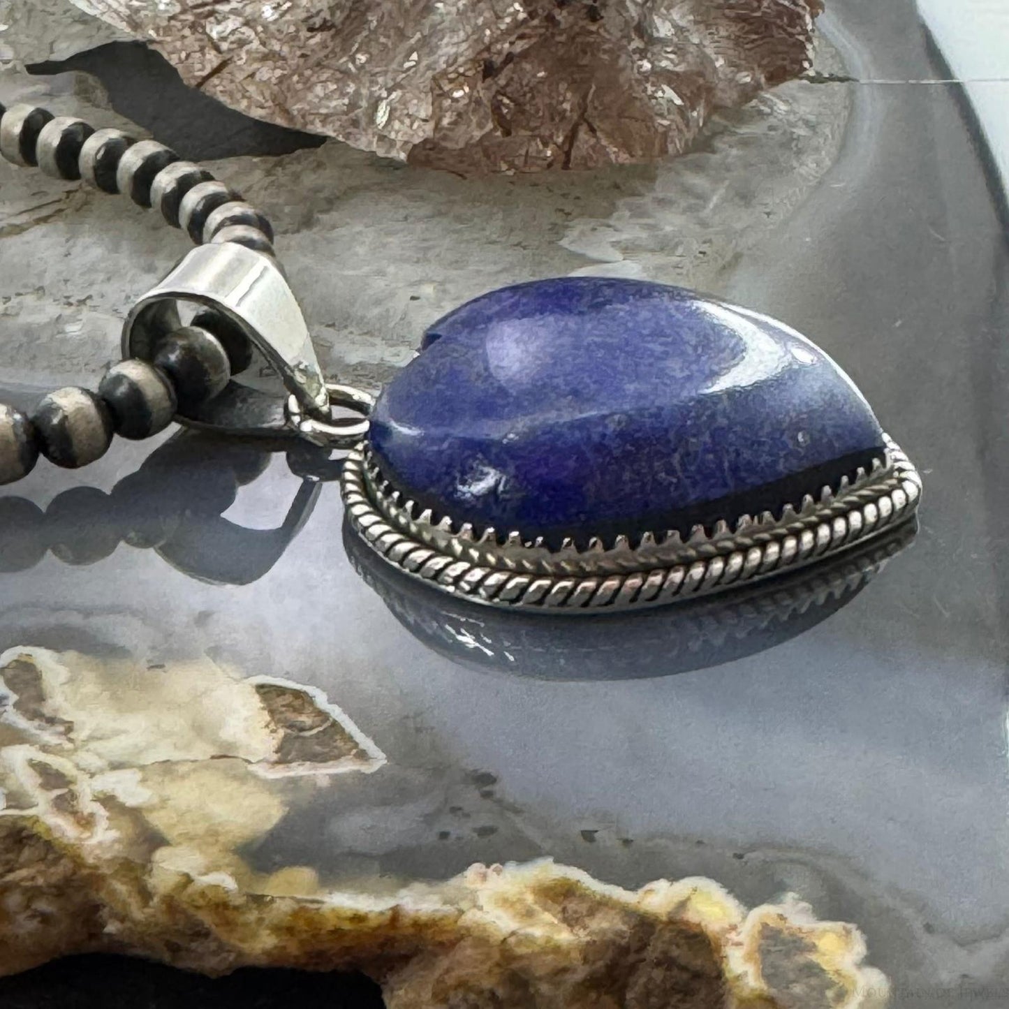 Sterling Silver Southwestern Style Lapis Lazuli Heart Pendant For Women