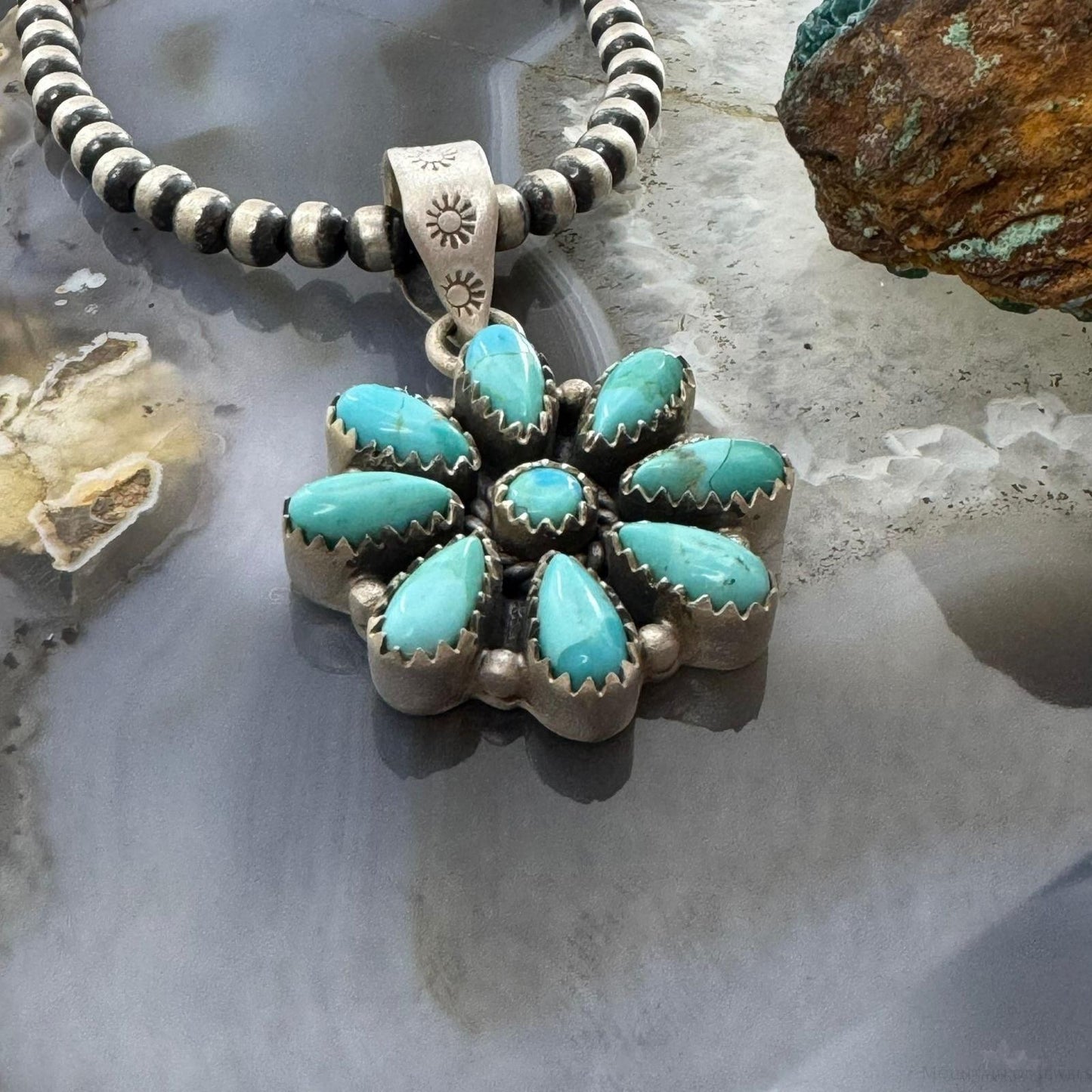 Sterling Silver Southwestern Style Turquoise Decorated Cluster Pendant For Women