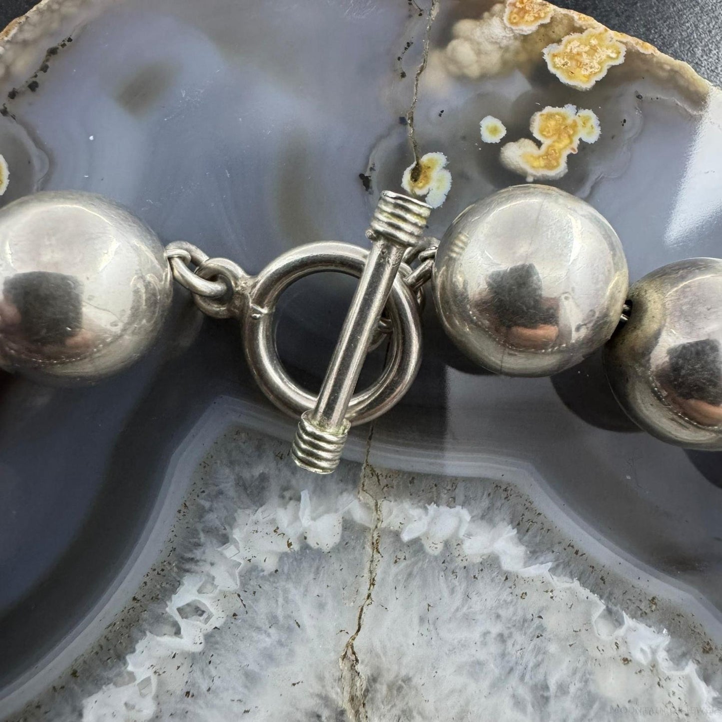 Vintage Heavy Navajo Pearl Bead Southwestern Style Silver 16" Necklace For Women