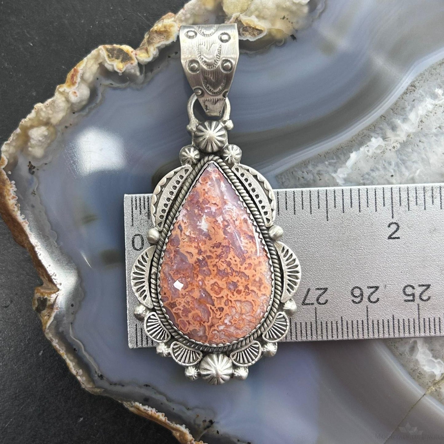 Sterling Silver Southwestern Style Teardrop Red Plum Jasper Decorated Pendant For Women