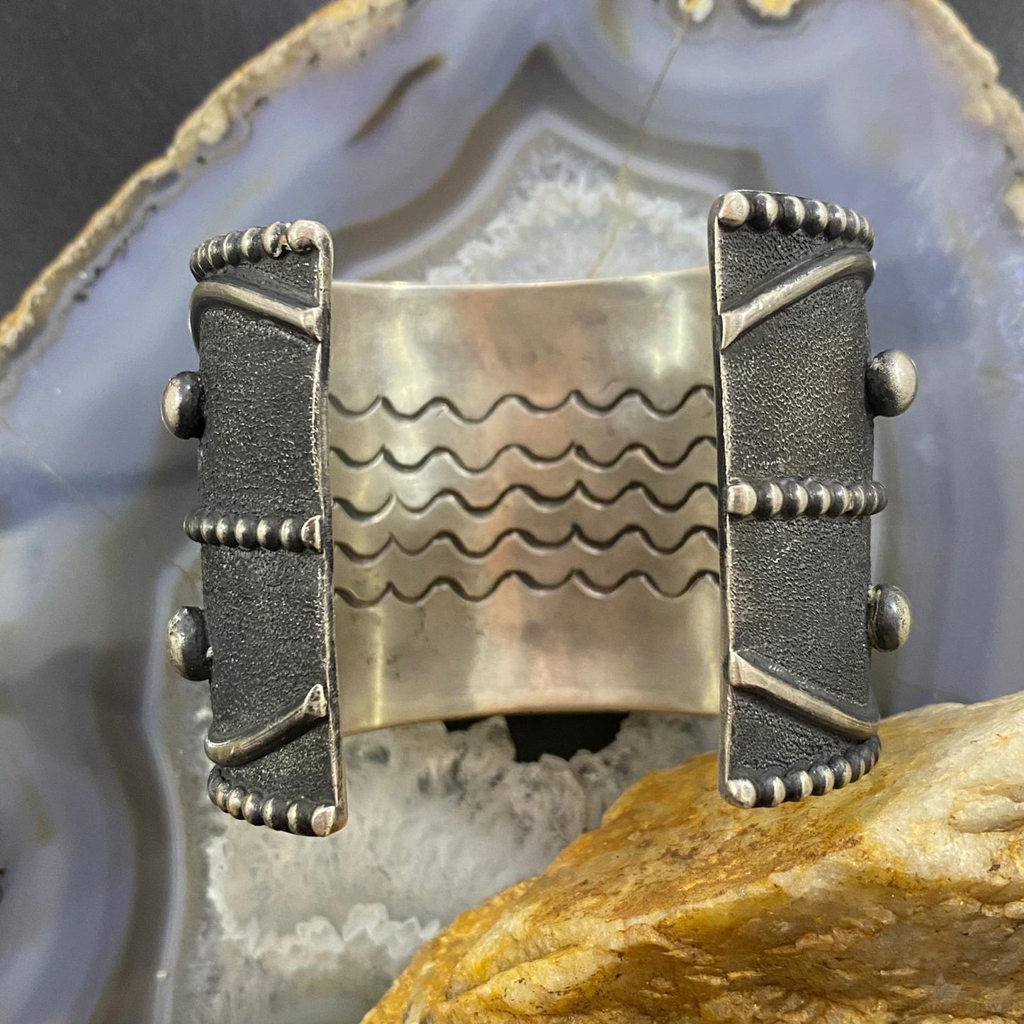Tawney Cruz-Willie Native American Sterling Wide Decorated Bracelet For Women