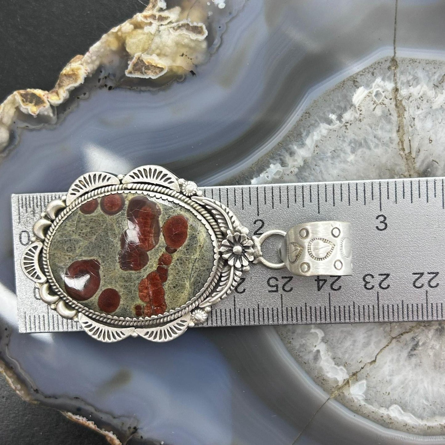 Sterling Silver Southwestern Style Oval Peanut Obsidian Decorated Pendant For Women