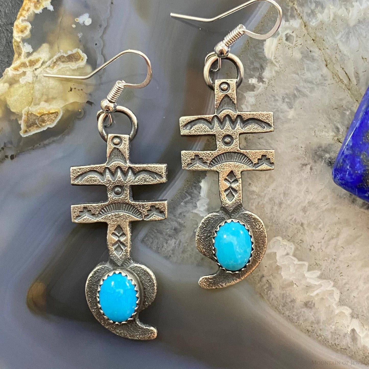 Kevin Billah Native American Sterling Silver Turquoise Cross & Heart Dangle Earrings For Women