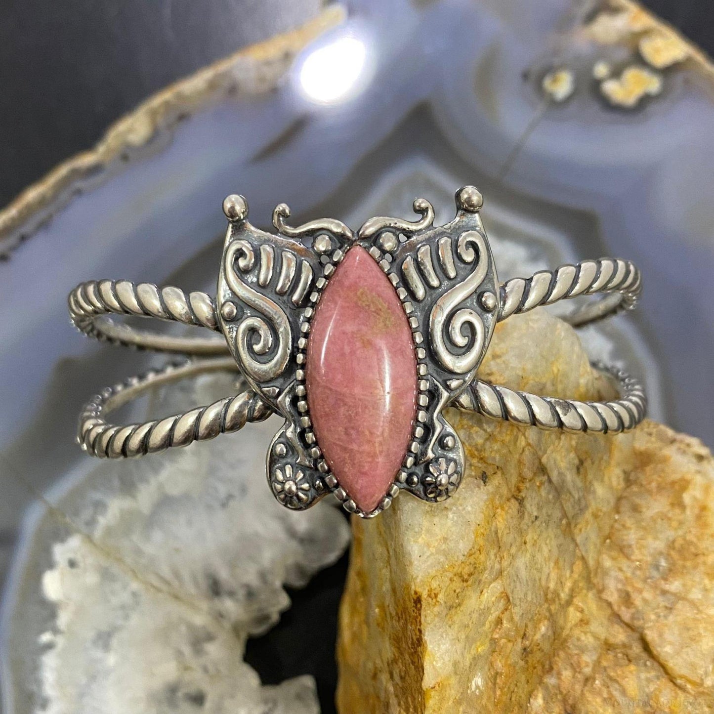 Carolyn Pollack Sterling Silver Rhodonite Butterfly Decorated Bracelet For Women