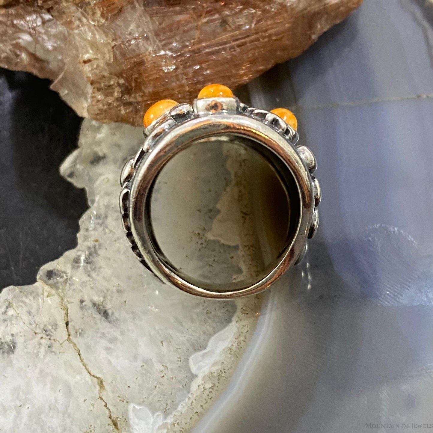 Carolyn Pollack Southwestern Style Sterling Silver 5 Orange Spiny Oyster Petroglyph Ring For Women
