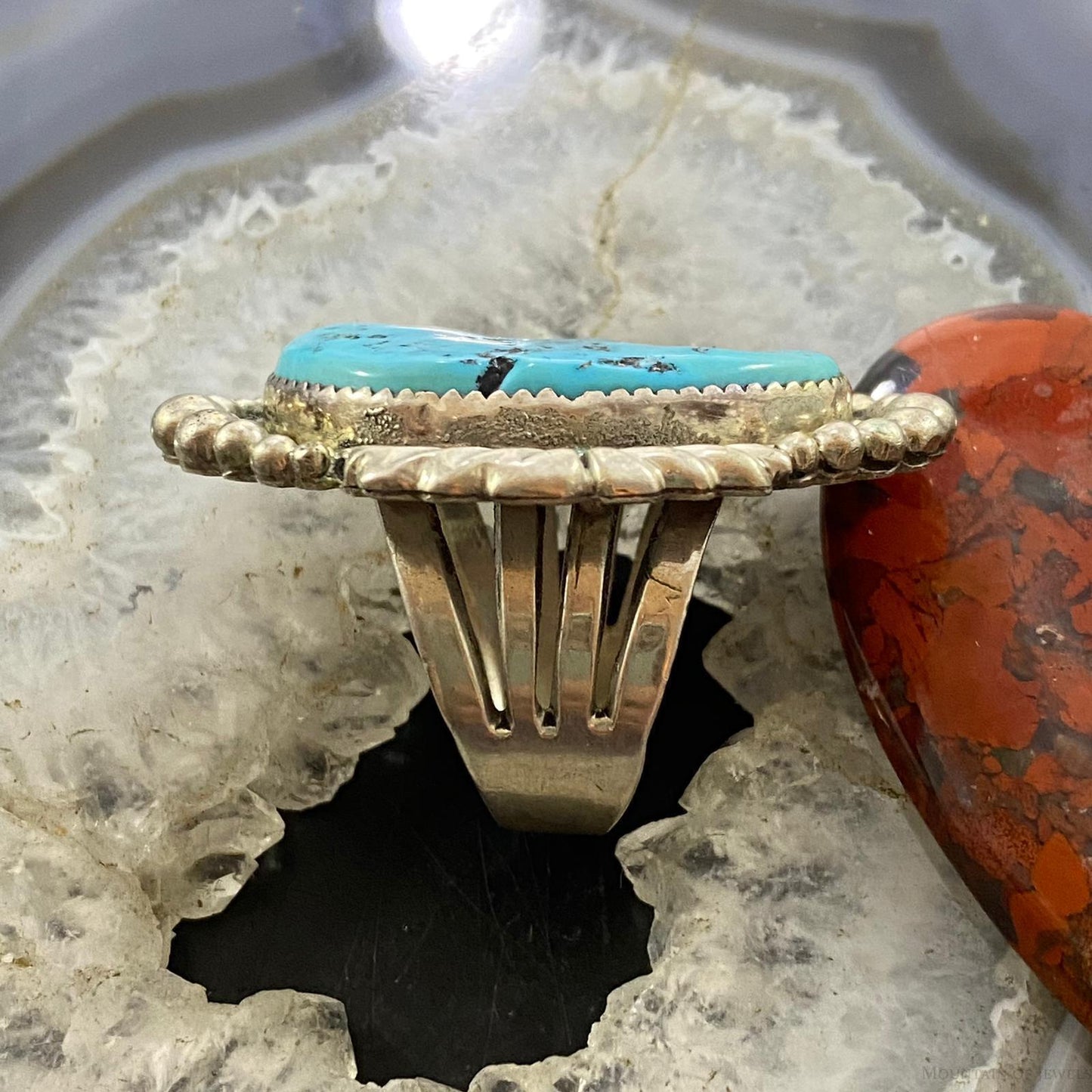Vintage Native American Sterling Kingman Turquoise Ring Size 10.25 For Women