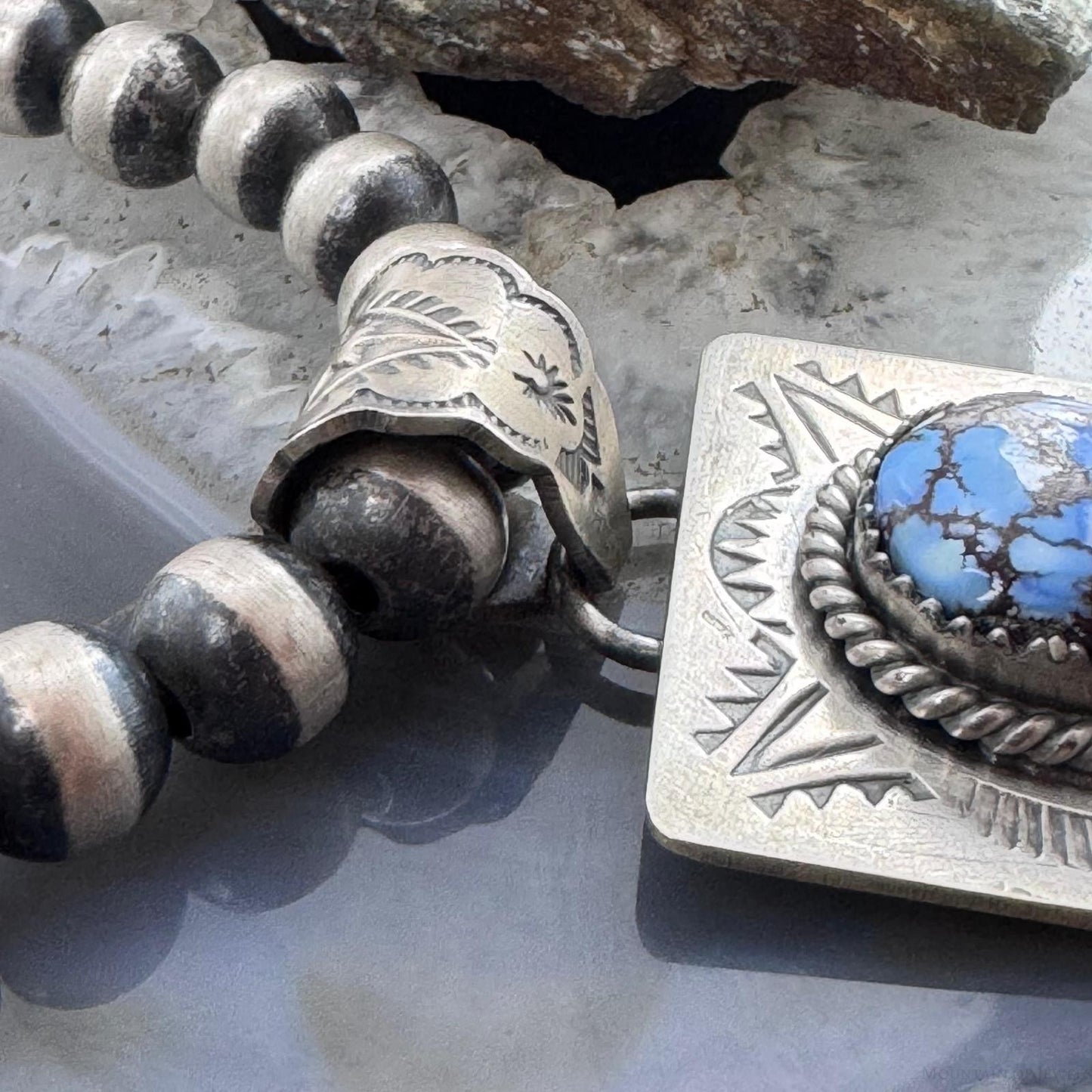 Native American Sterling Silver Teardrop Golden Hill Turquoise Decorated Pendant #1