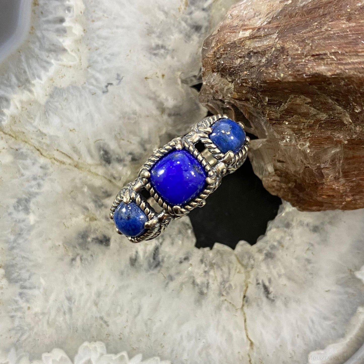 Carolyn Pollack Southwestern Style Sterling Silver Lapis Lazuli & Denim Lapis Decorated Ring For Women