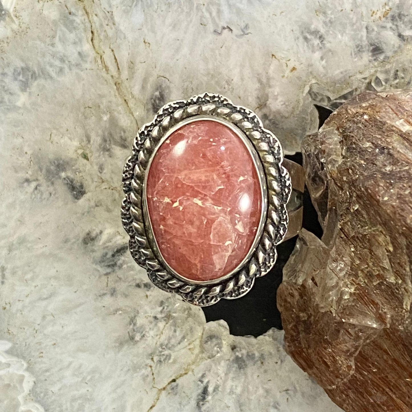 Carolyn Pollack Sterling Silver Oval Rhodonite Decorated Ring Variety of Sizes