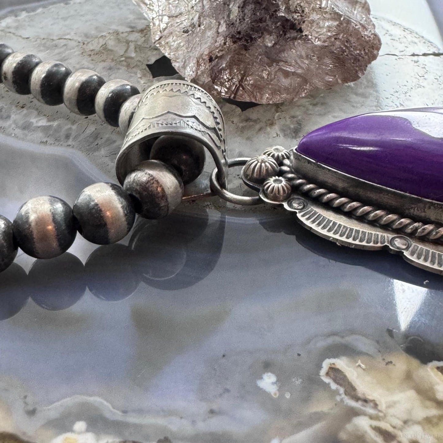 Native American Sterling Silver Teardrop Purple Phosphosiderite Pendant For Women