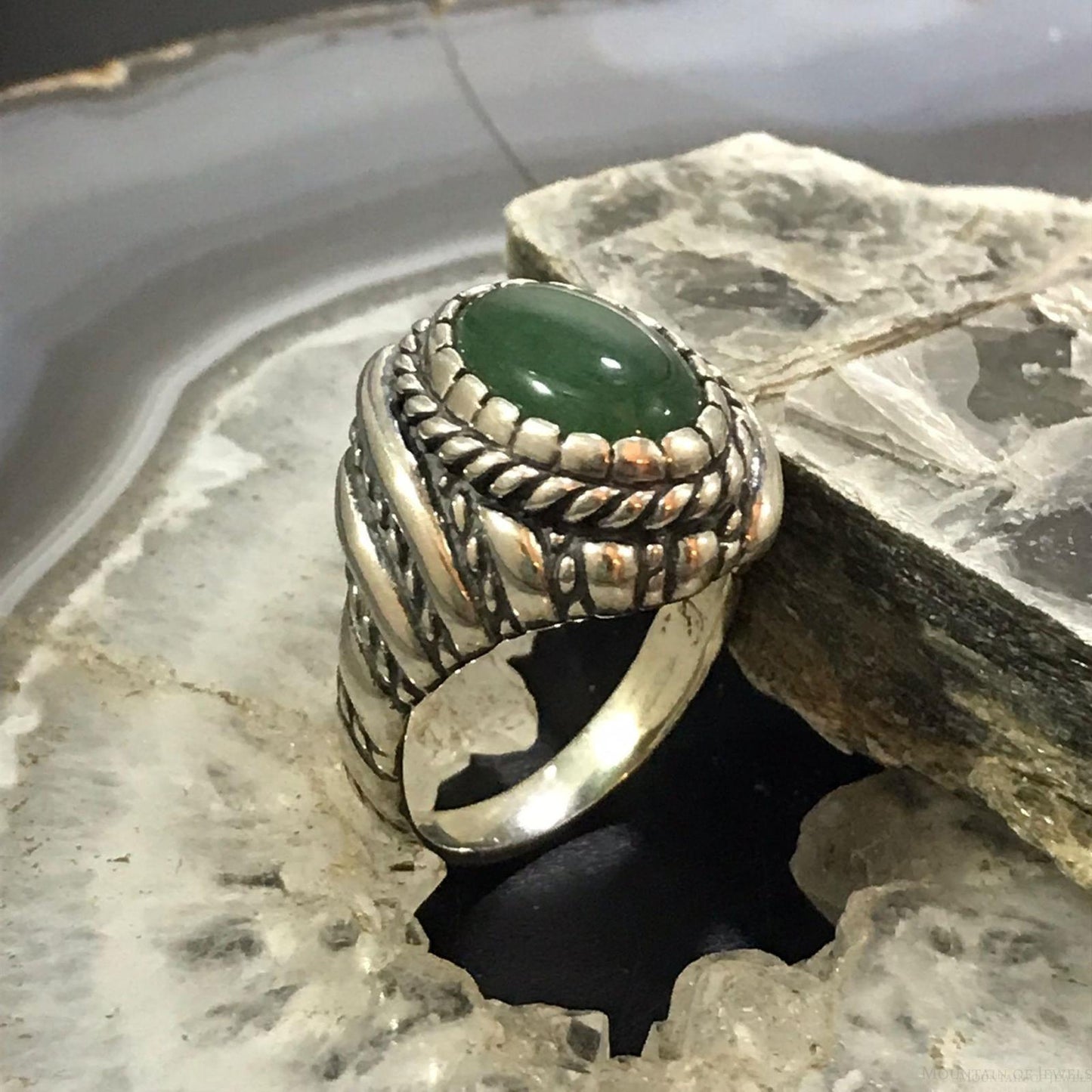 Carolyn Pollack Sterling Silver Oval Green Aventurine Decorated Ring Size 11 For Women