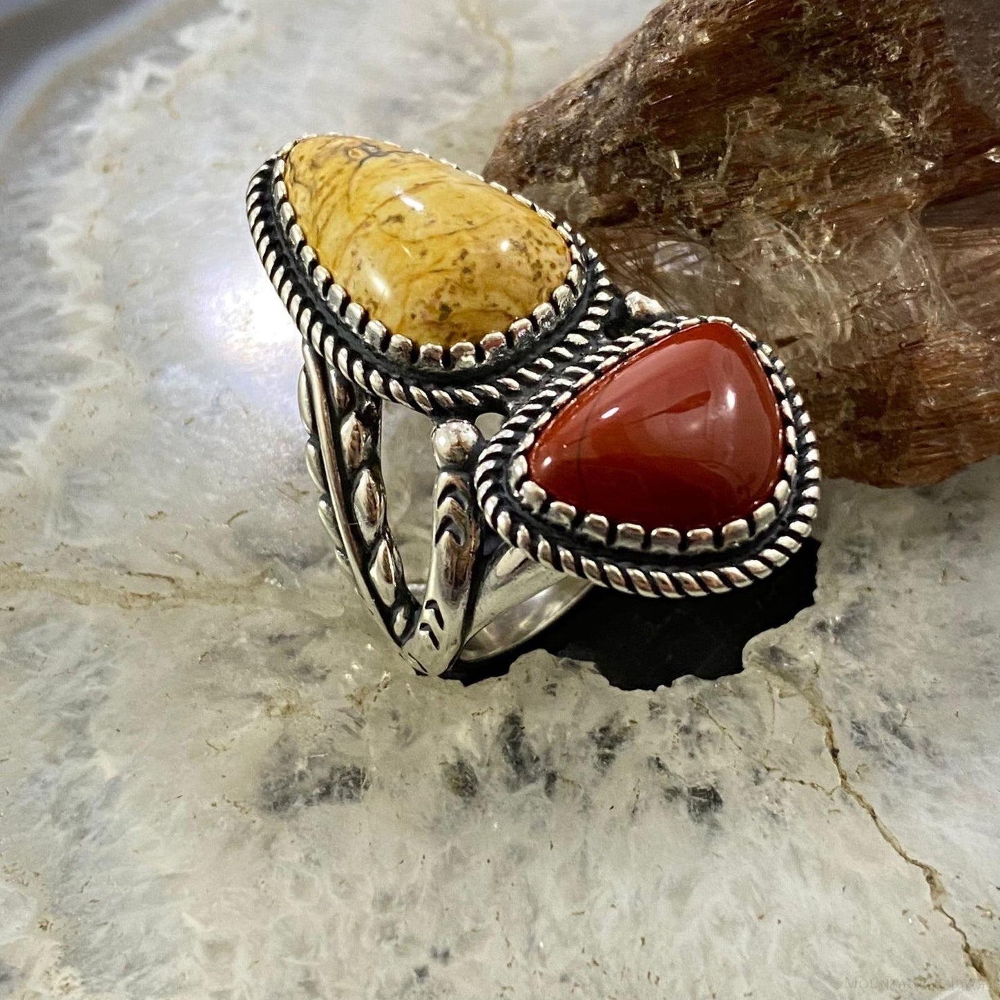 Carolyn Pollack Southwestern Style Sterling Silver Picture Jasper & Red Jasper Decorated Ring For Women