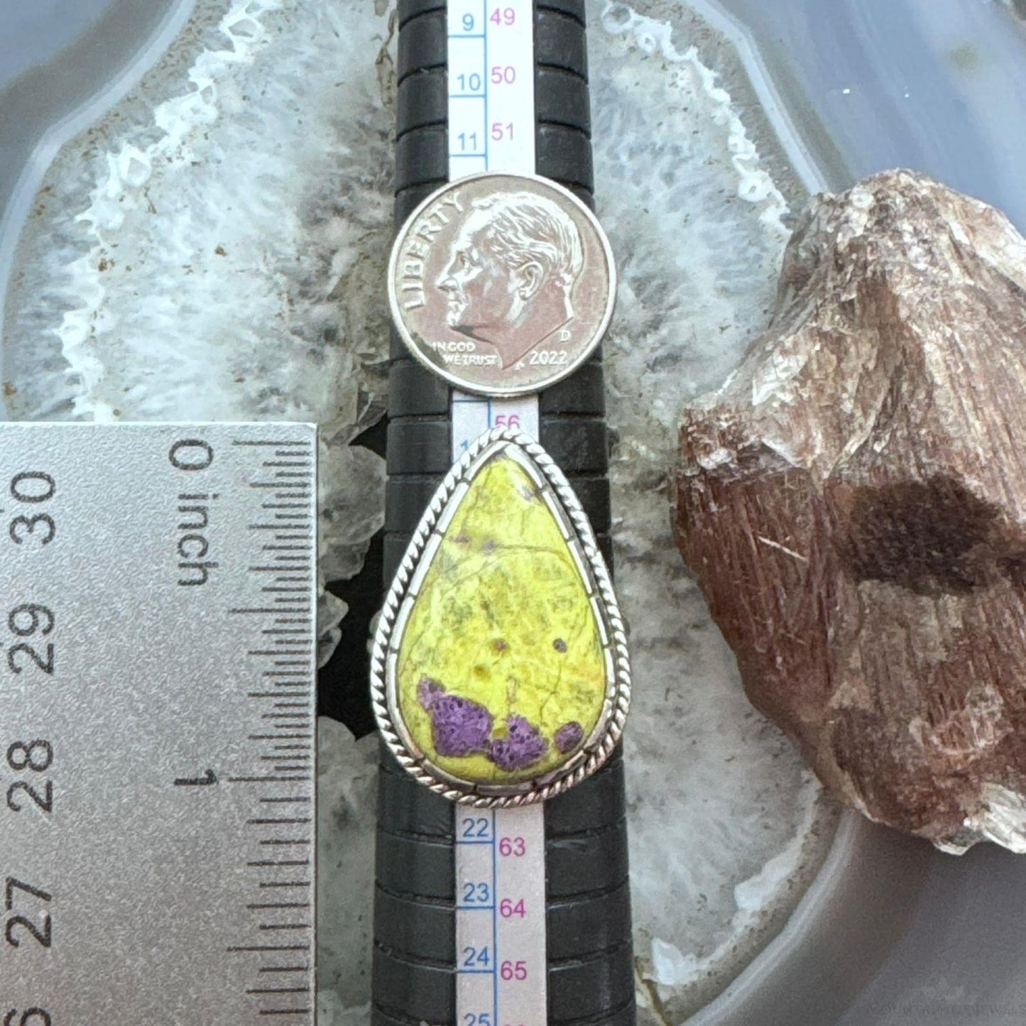 Sterling Silver Southwestern Style Teardrop Atlantisite Decorated Ring Size 9 For Women