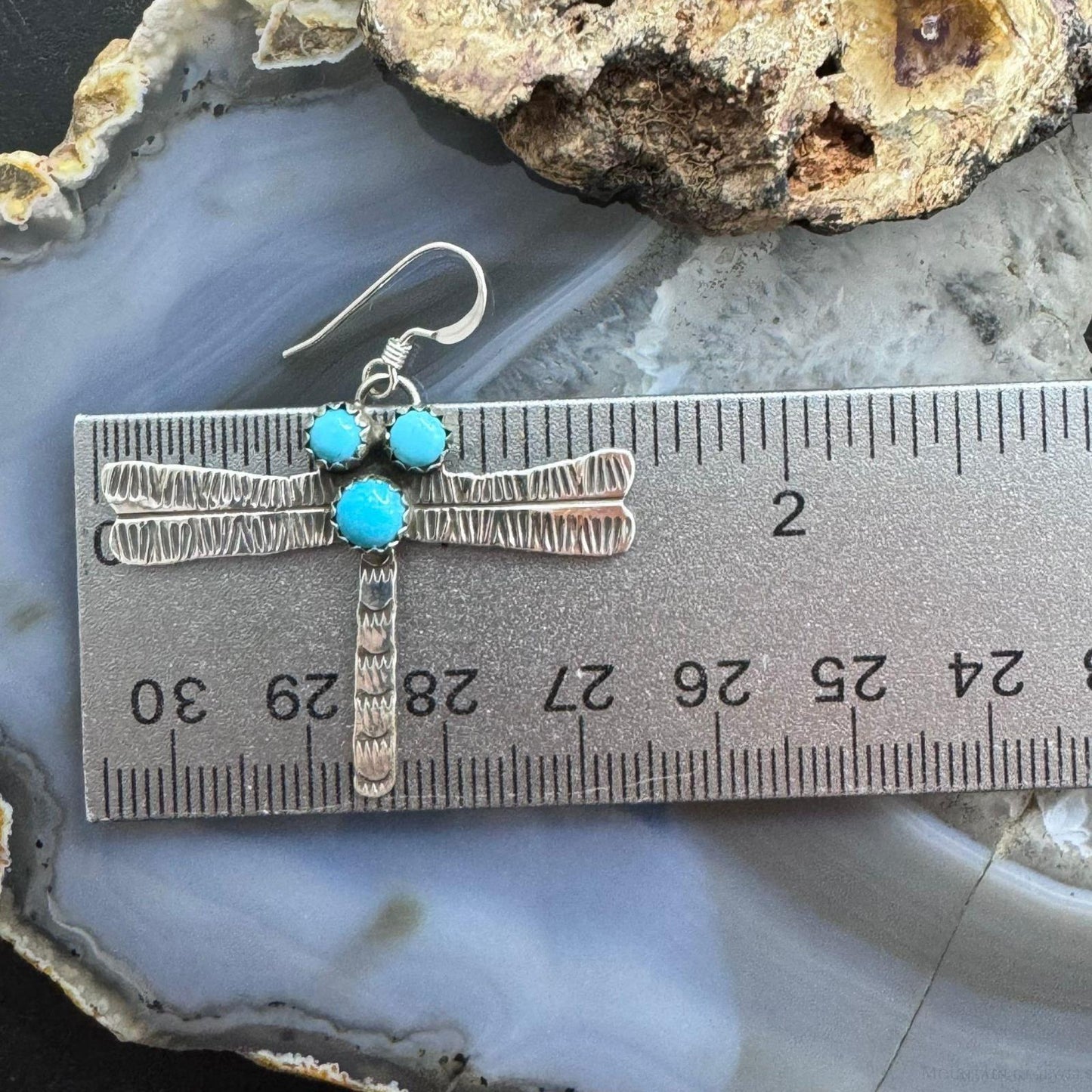 Brad Panteah Sterling Silver Dragonfly w/3 Turquoise Dangle Earrings For Women