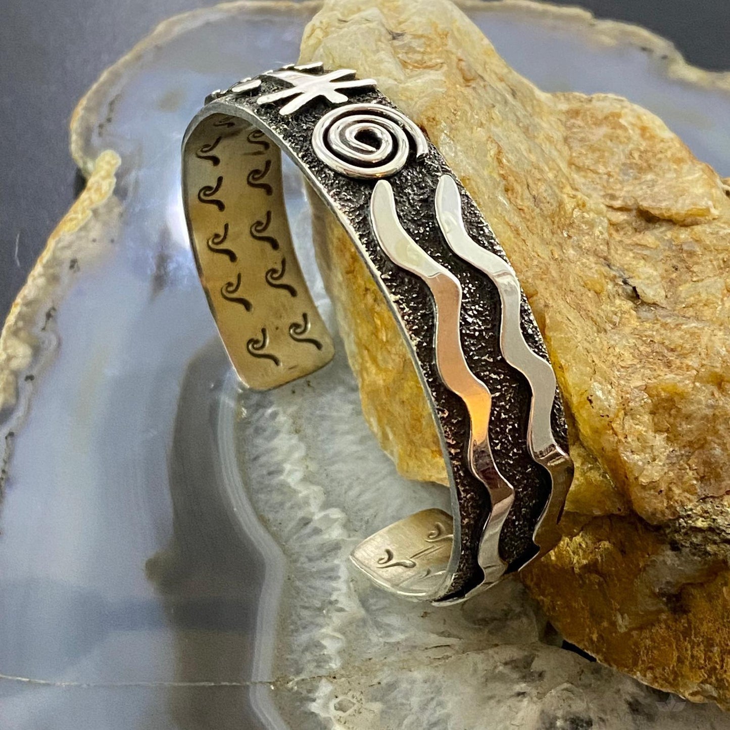 Alex Sanchez Native American Sterling Silver Petroglyph Bracelet For Women #8