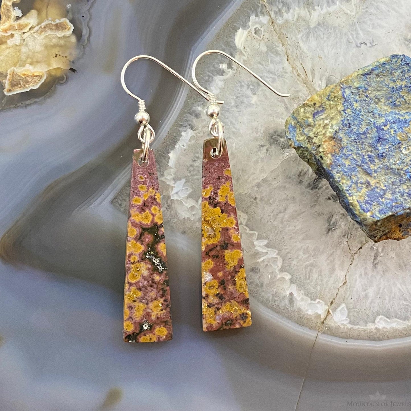 Sterling Silver Trapeze River Jasper Slab Dangle Earrings For Women #081