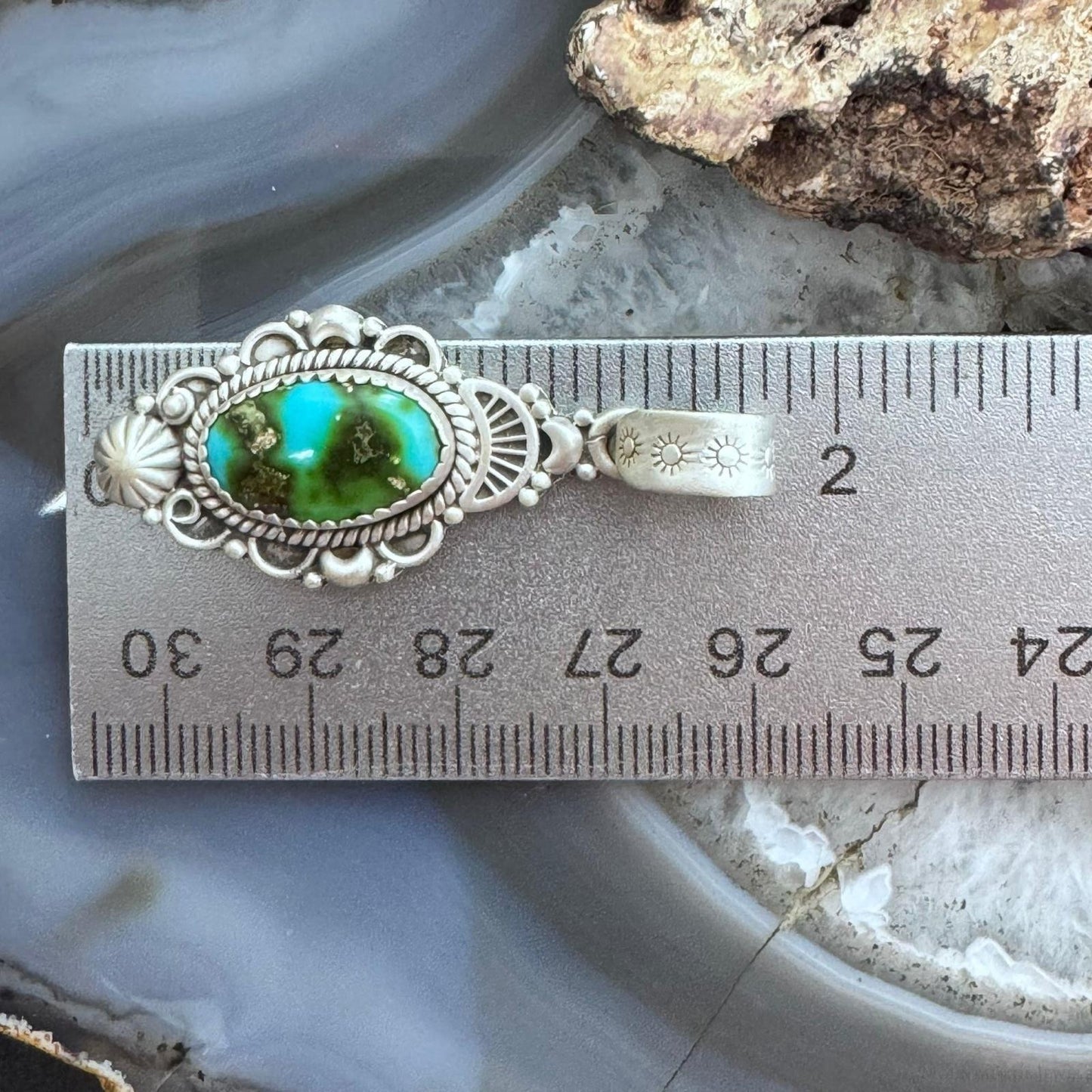 Sterling Silver Southwestern Style Oval Blue Sonora Gold Turquoise Pendant For Women
