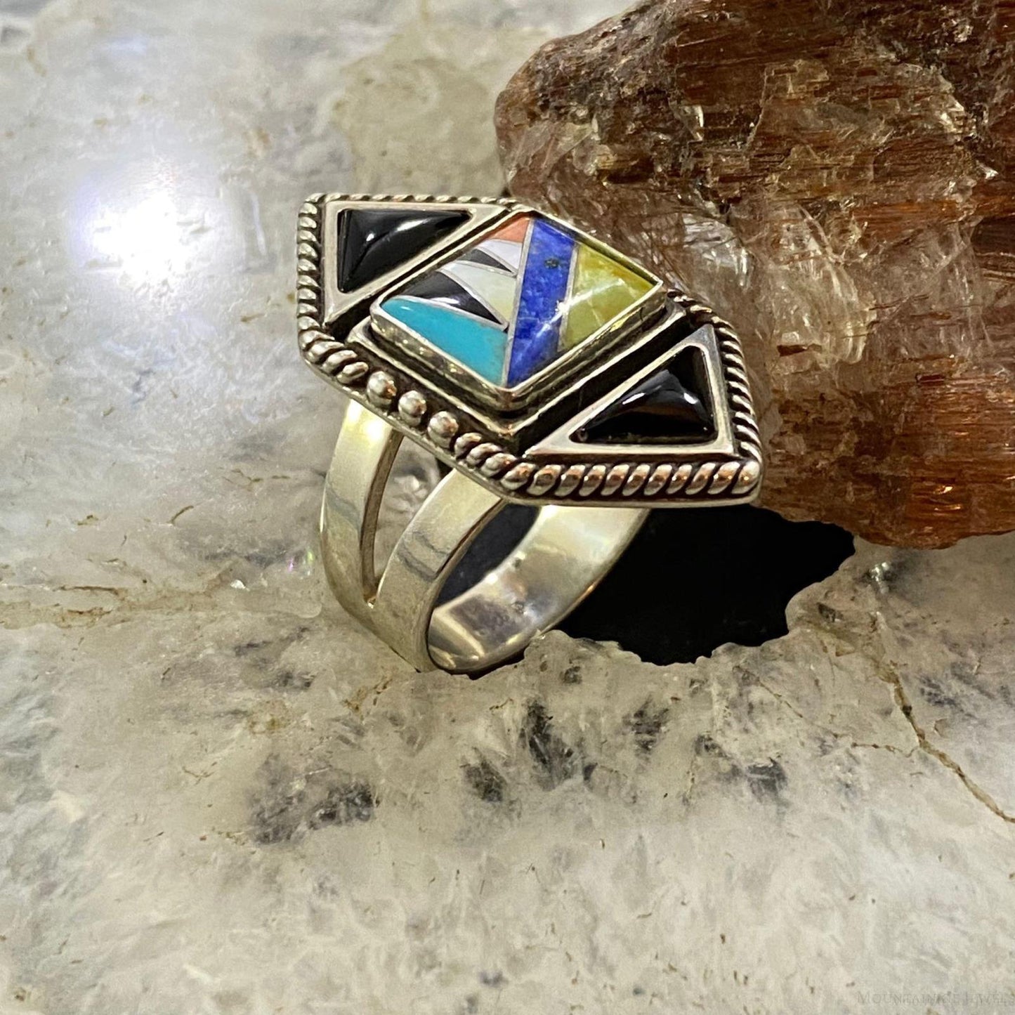 Carolyn Pollack Southwestern Style Sterling Silver Multistone Inlay Decorated Ring For Women
