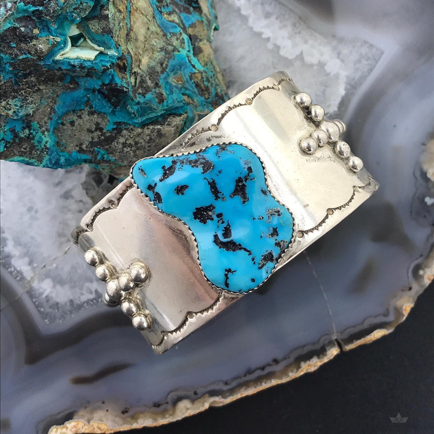 D.D Baca Native American Sterling Silver Heavy Chunky Turquoise Bracelet