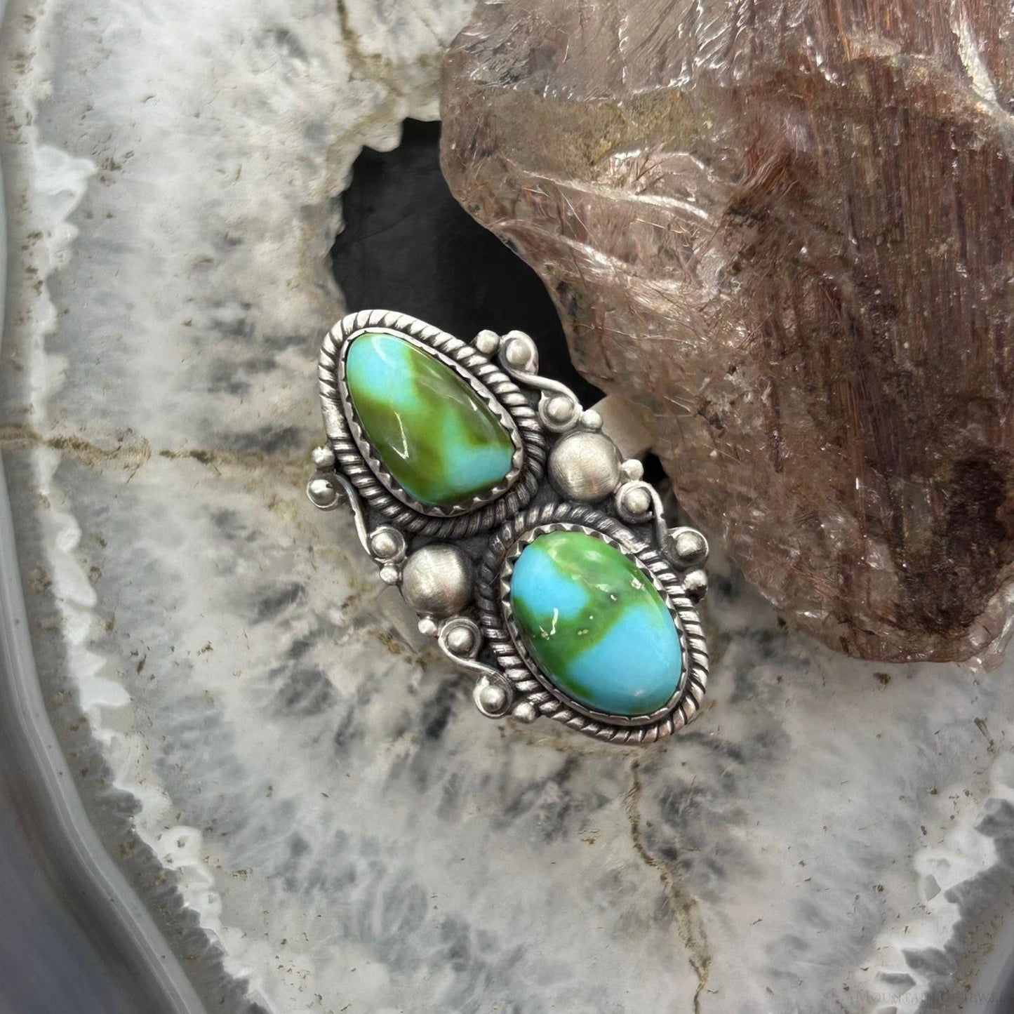 Sterling Silver Southwestern Style 2 Sonora Gold Turquoise Adjustable Ring For Women #6