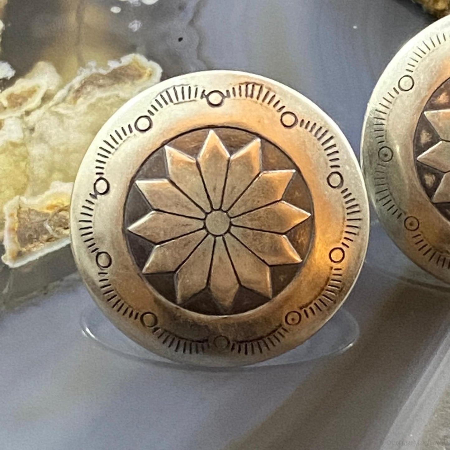 Native American Sterling Round Stamped Floral Concho Stud Earrings For Women