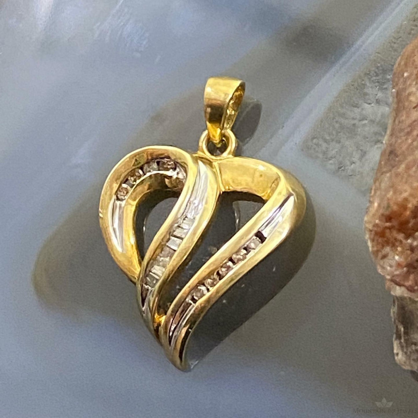 10K Yellow Gold Heart Shape With Diamonds Charm For Women