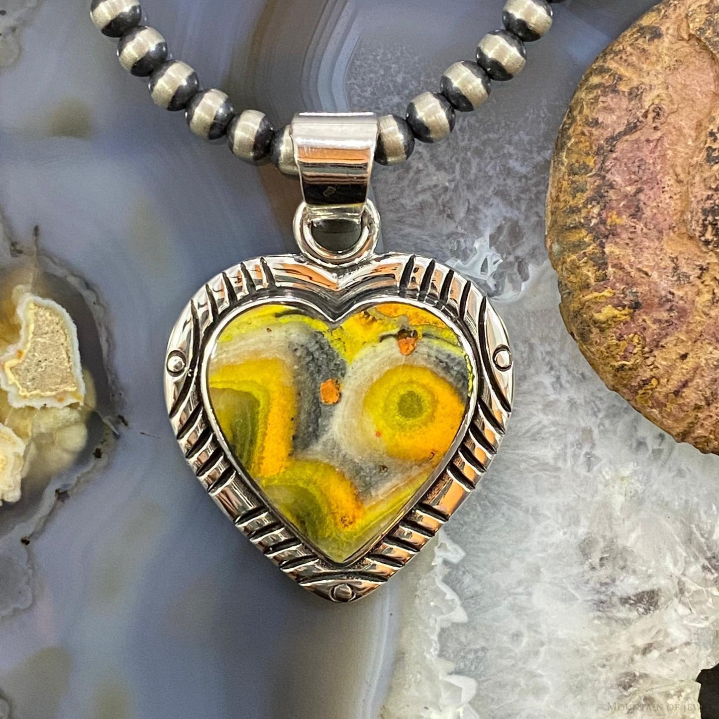 Native American Sterling Silver Heart Shape Bumblebee Jasper Pendant For Women 2