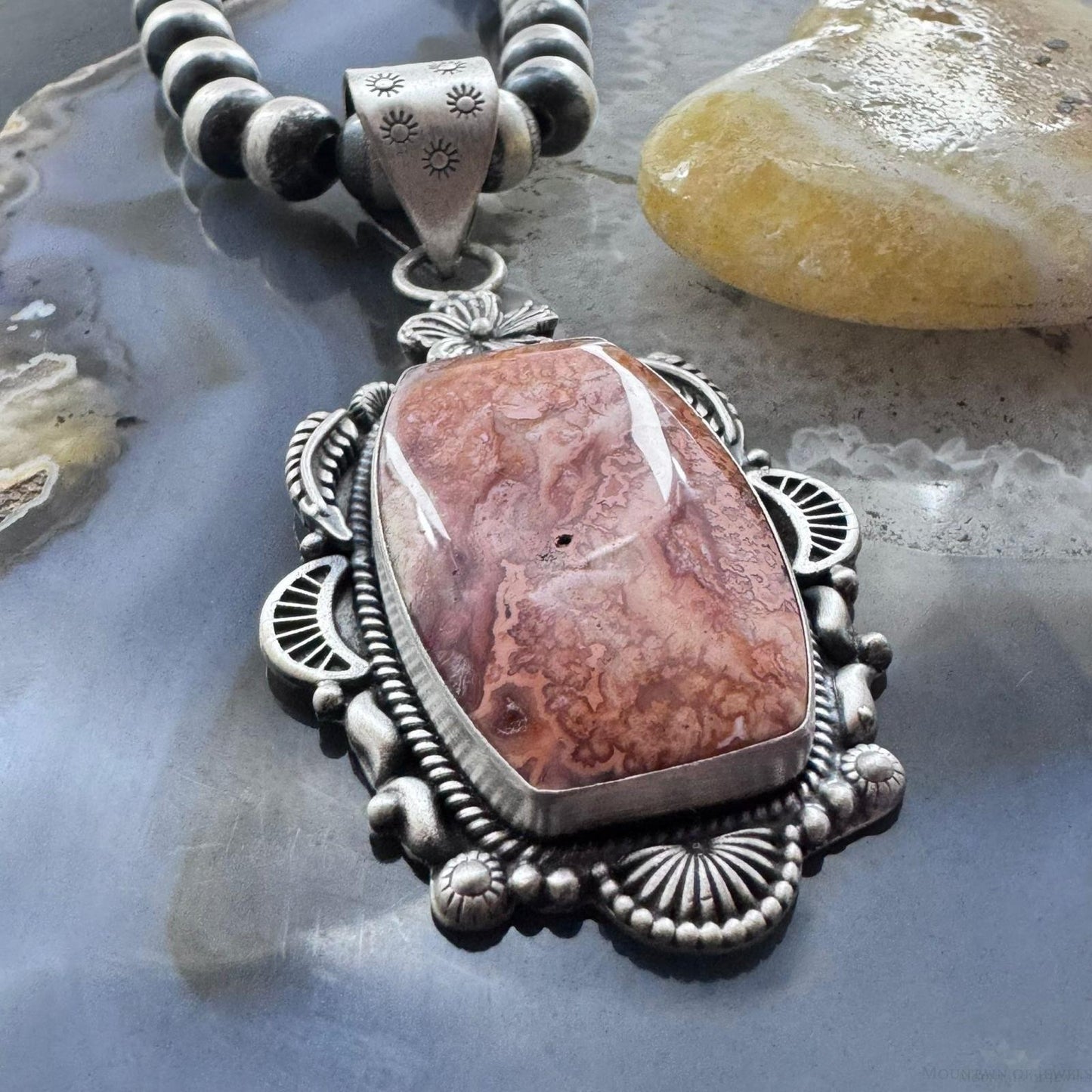 Sterling Silver Southwestern Style Rectangular Red Plum Decorated Pendant For Women