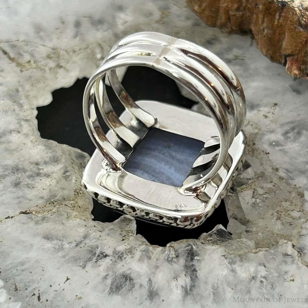Sterling Silver Southwestern Style Square Blue Lace Agate Ring Size 7.5 For Women