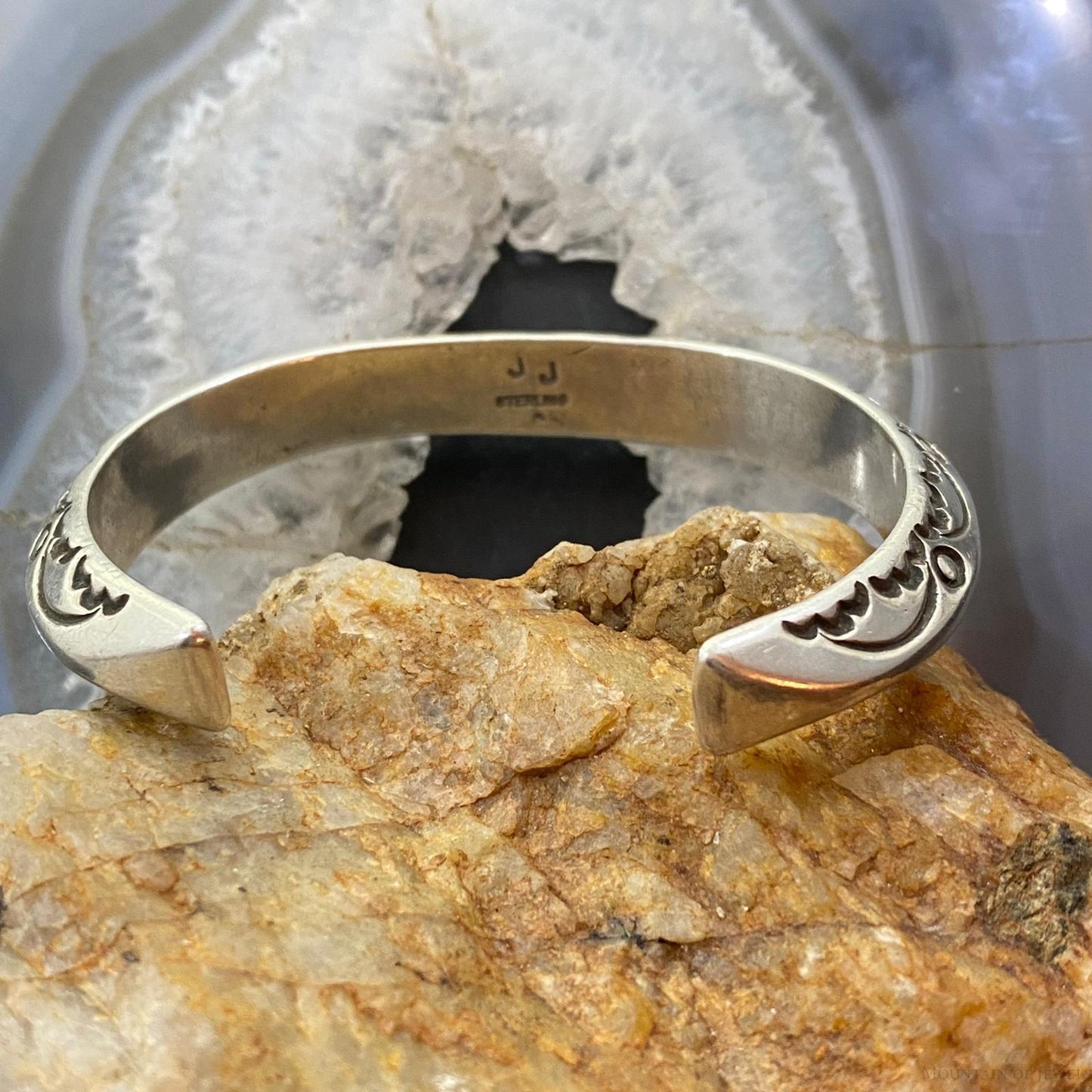 Vintage Signed Native American Sterling Silver Stamped Carinated Bracelet #1