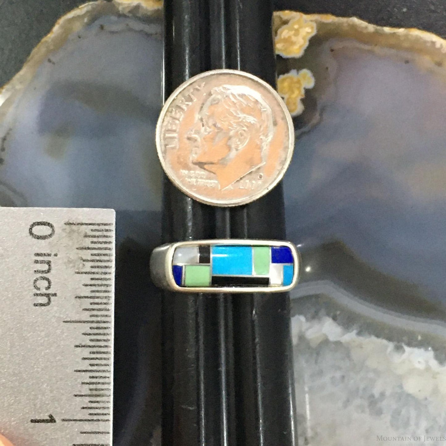Carolyn Pollack Southwestern Style Sterling Silver Rectangle Multi-gemstone Inlay Ring For Women #1