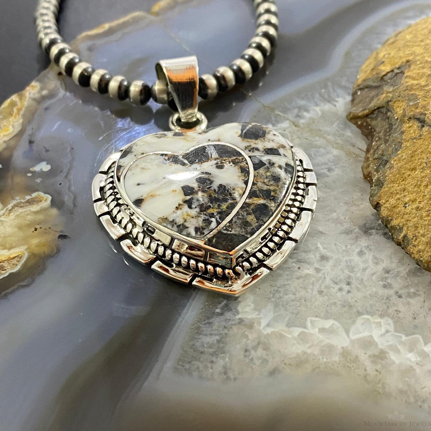 Native American Sterling Silver Double Heart White Buffalo Pendant For Women #2