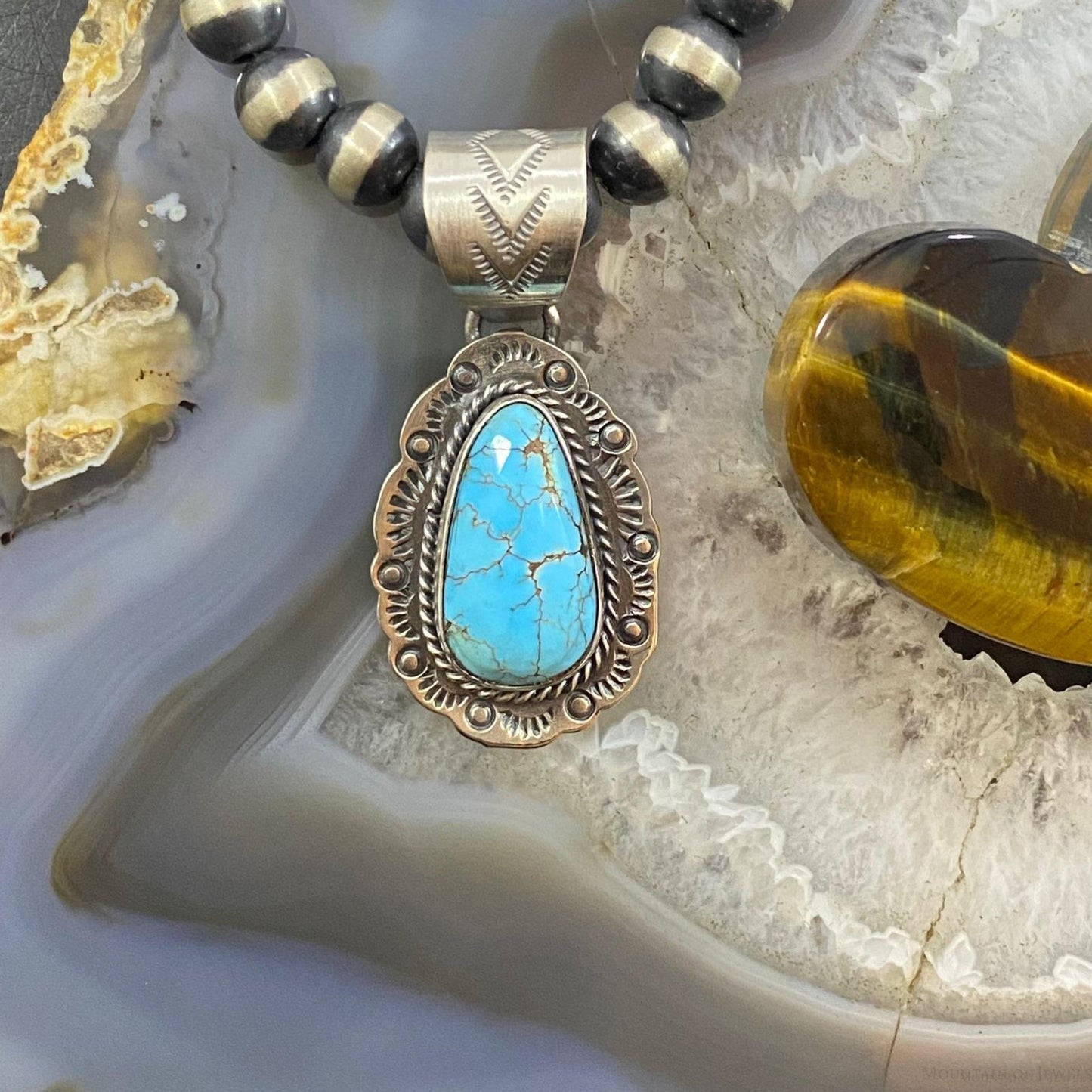 Tim Vanderver Sterling Teardrop Kingman Turquoise Decorated Pendant For Women