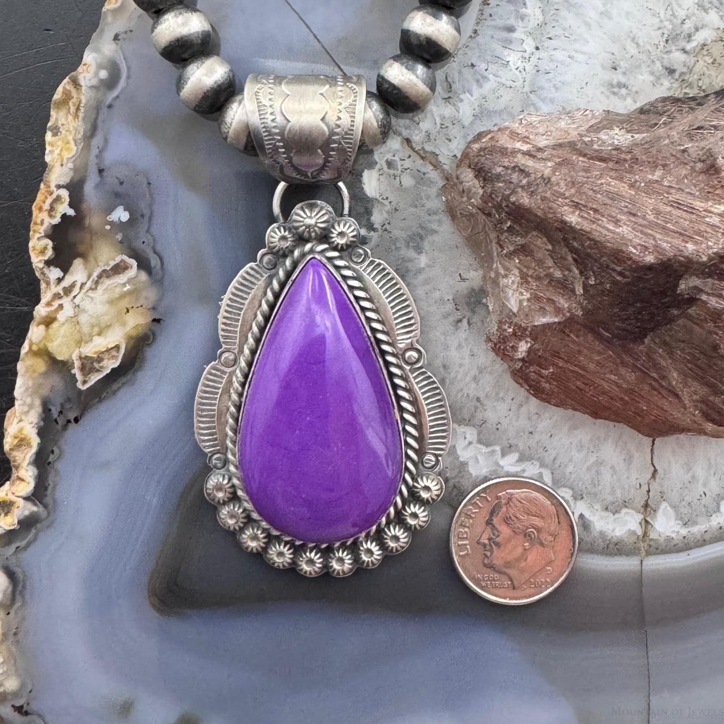 Native American Sterling Silver Teardrop Purple Phosphosiderite Pendant For Women