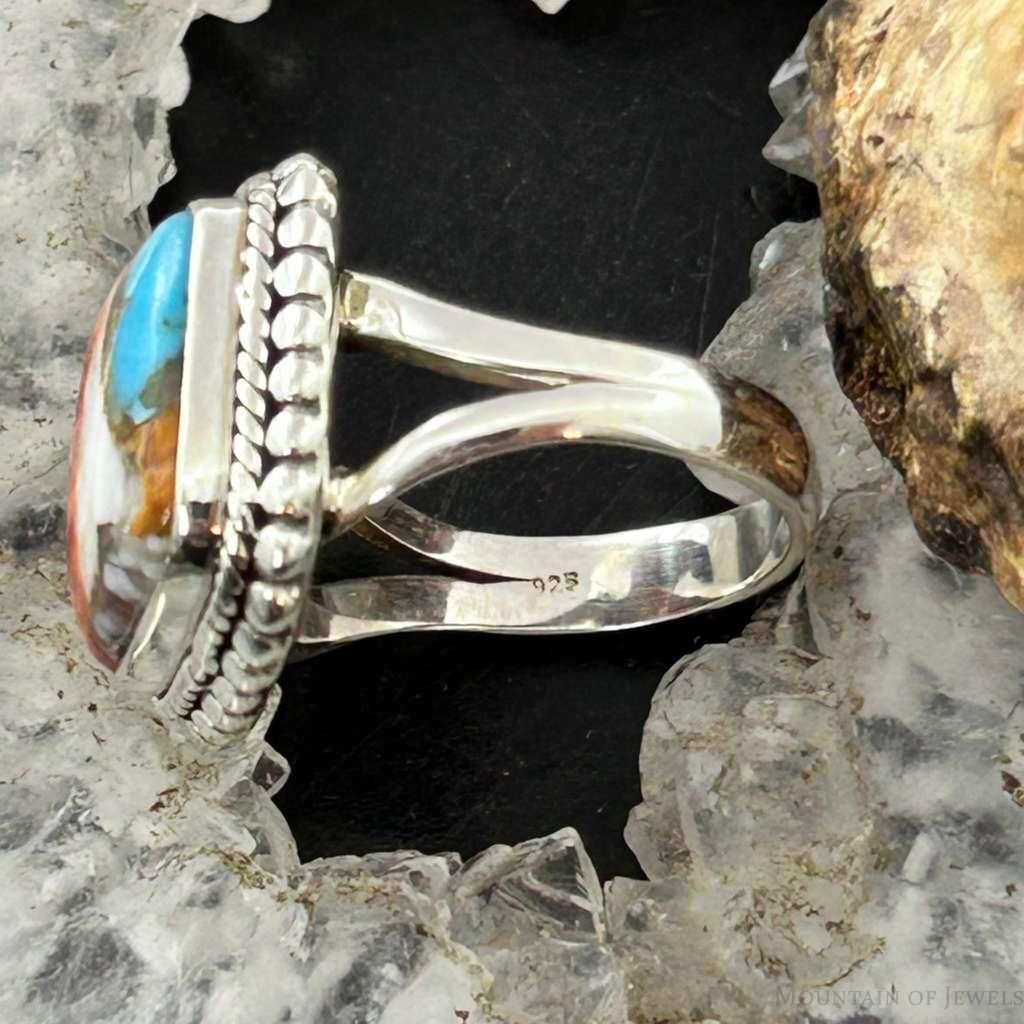 Sterling Silver Southwestern Style Square Spiny Oyster Turquoise Ring Size 6.75 For Women
