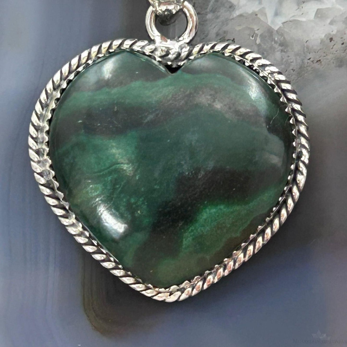 Sterling Silver Southwestern Style Malachite Heart Pendant For Women