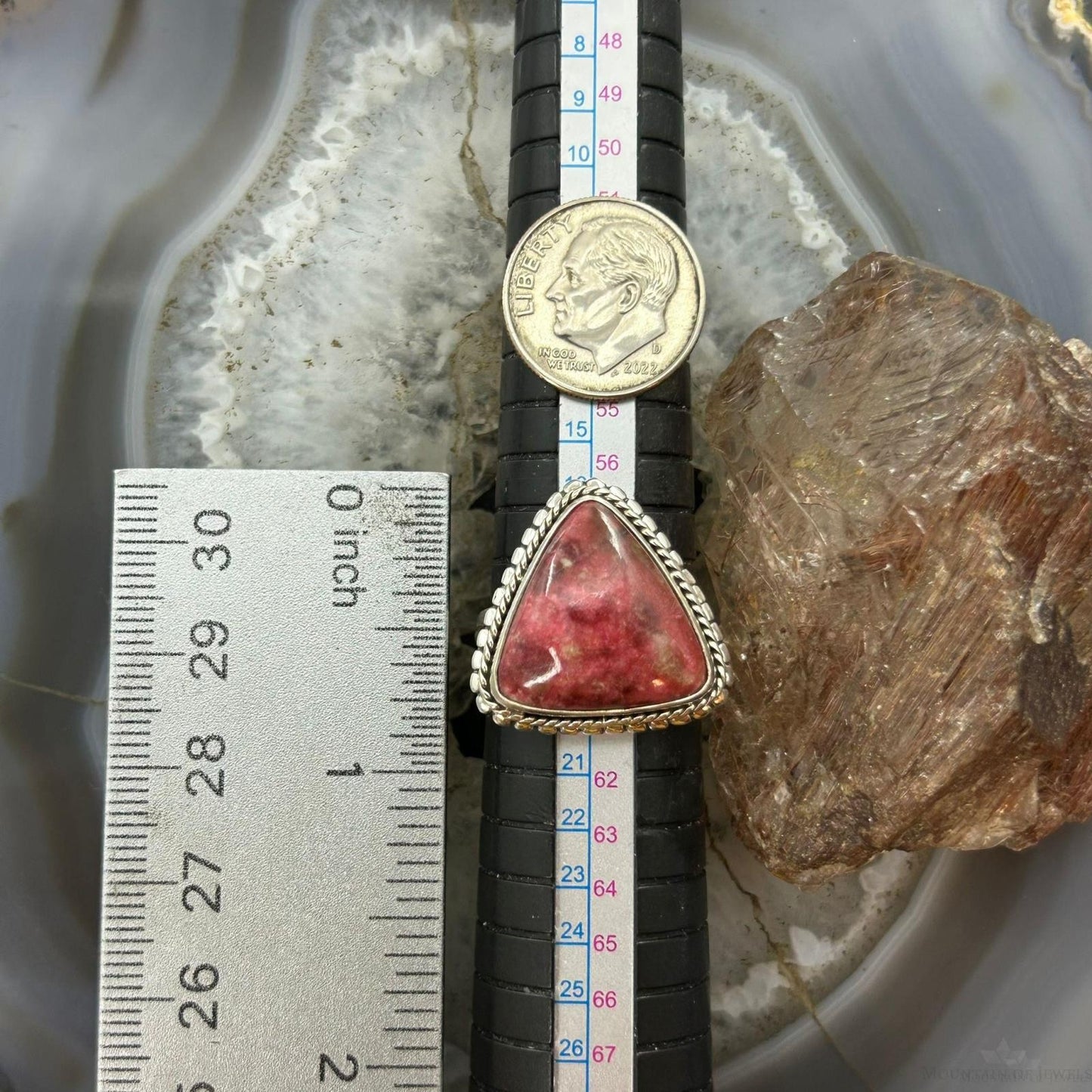 Sterling Silver Southwestern Style Triangle Thulite Split Shank Ring Size 9 For Women