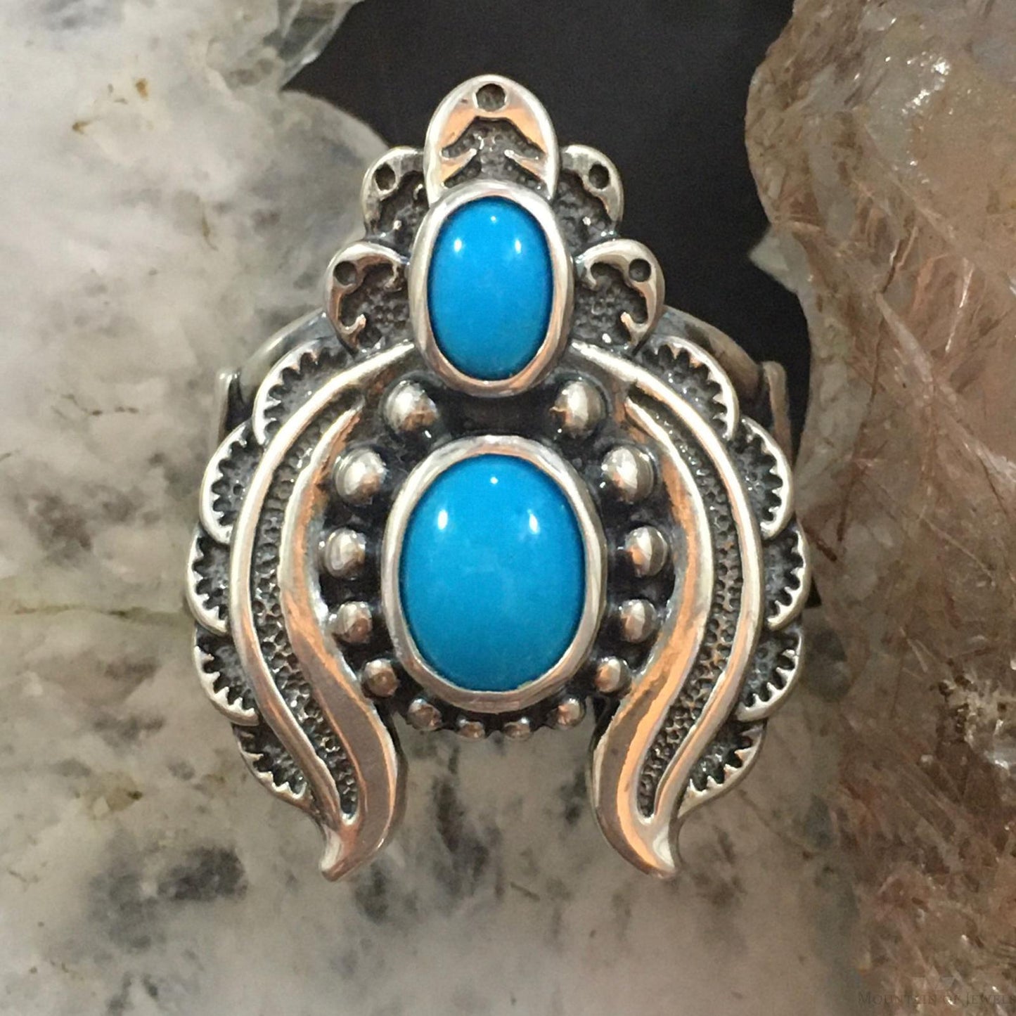 Carolyn Pollack Sterling Silver 2 Sleeping Beauty Turquoise Decorated Ring For Women