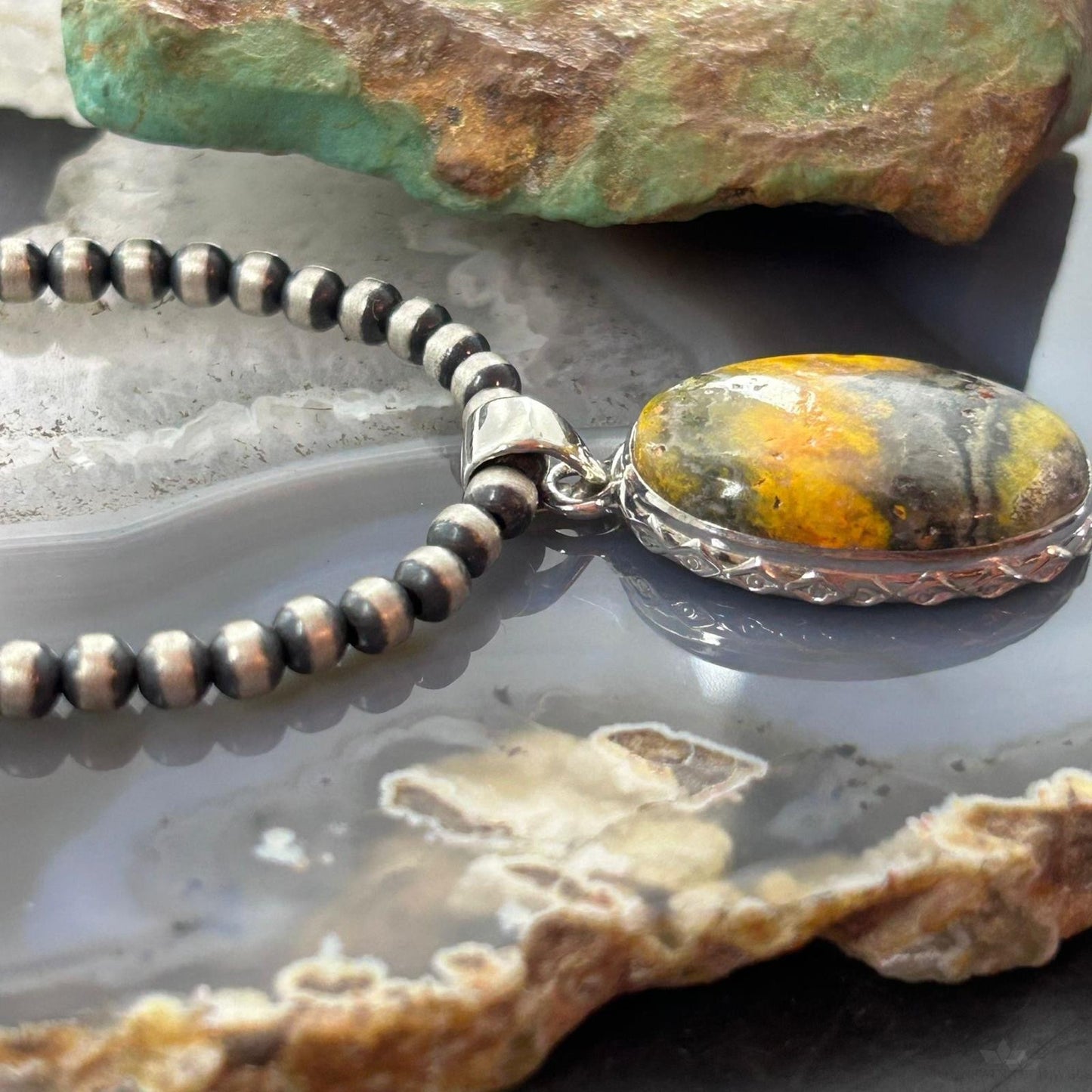 Sterling Silver Southwestern Style Oval Yellow Jasper Pendant For Women #1