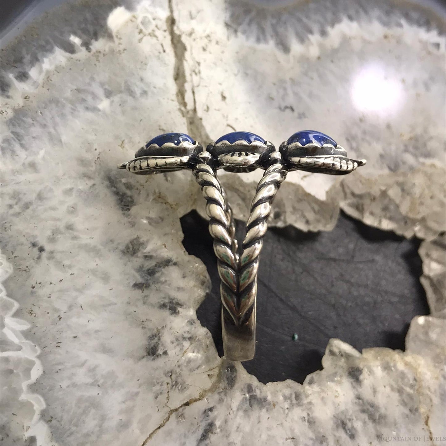 Carolyn Pollack Sterling Silver 3 Denim Lapis Decorated Ring Size 11 For Women